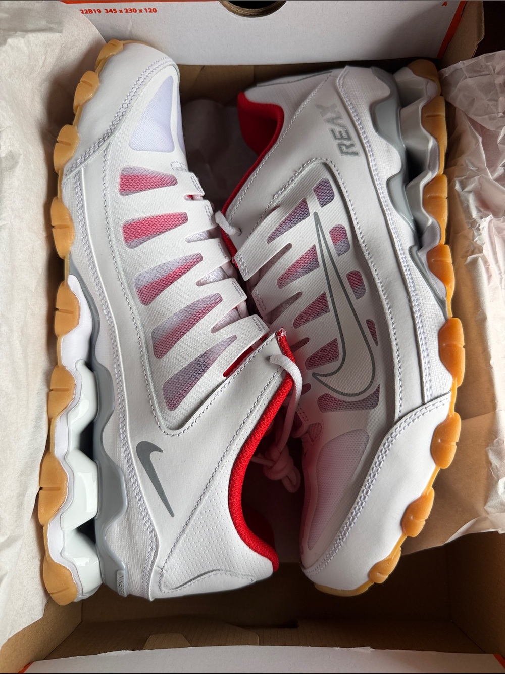 Nike White, Red & Pink React Running Sneakers with Gum Outsole